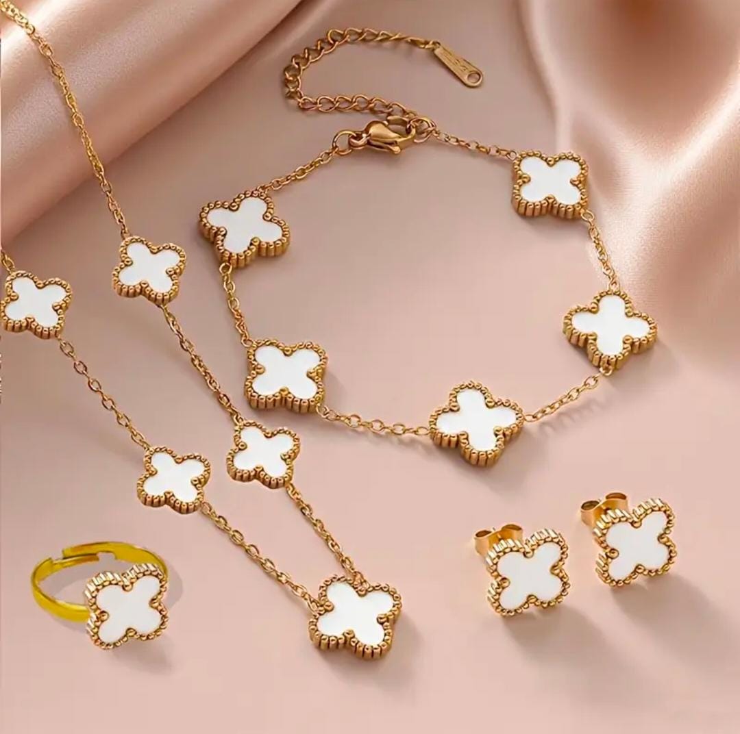 Lucky Clover 5-Piece Women’s Jewelry Set – Necklace, Ring, Bracelet & Earrings