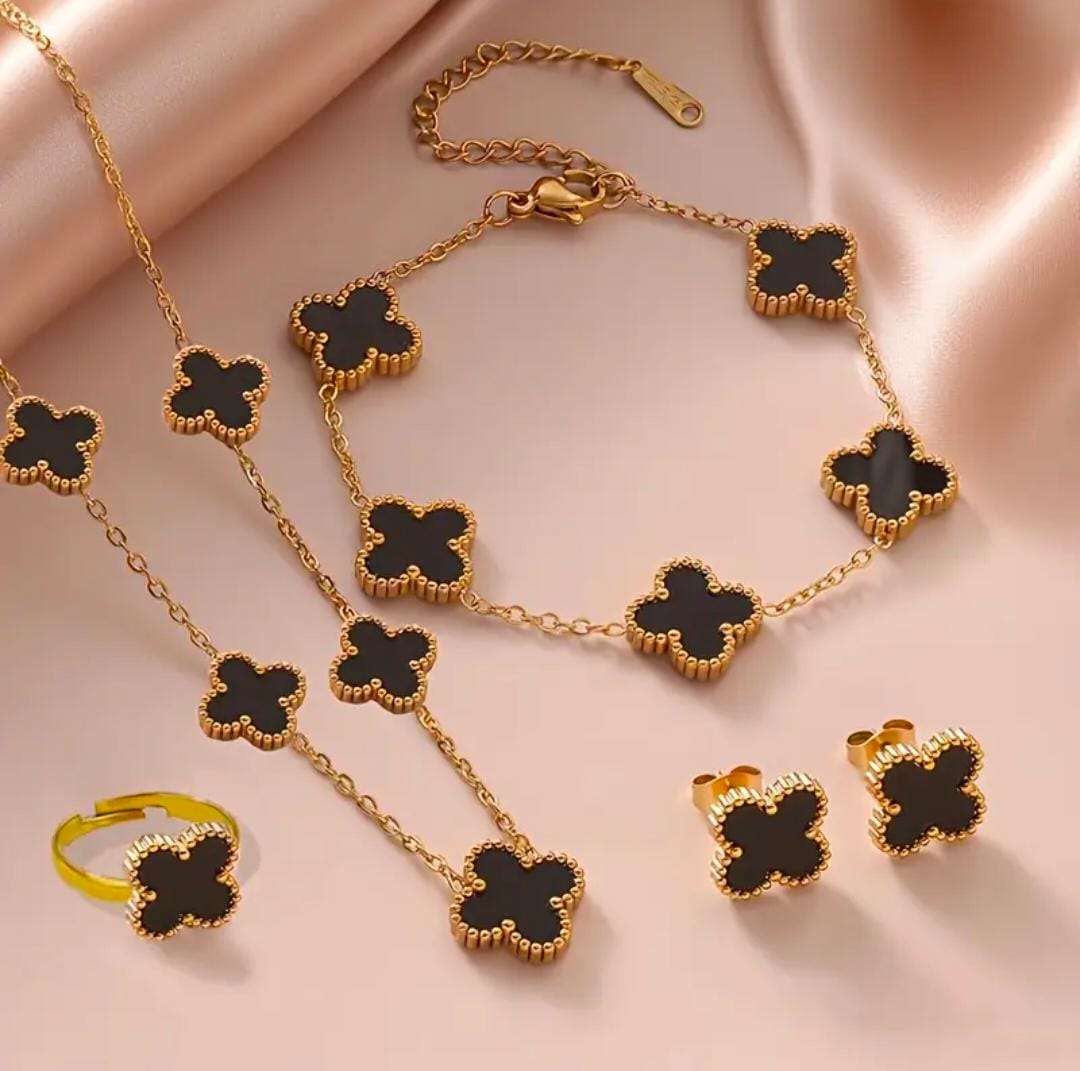 Lucky Clover 5-Piece Women’s Jewelry Set – Necklace, Ring, Bracelet & Earrings
