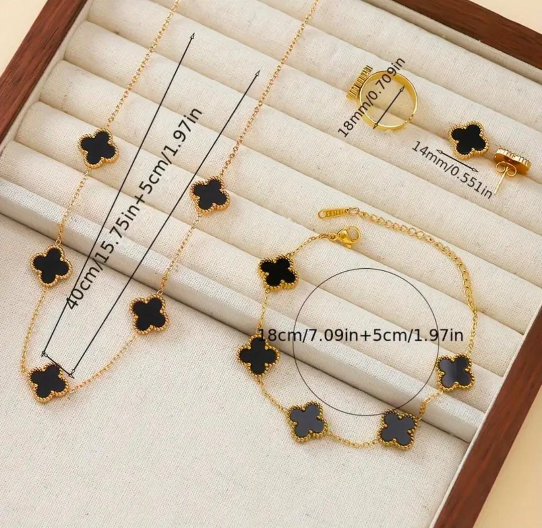 Lucky Clover 5-Piece Women’s Jewelry Set – Necklace, Ring, Bracelet & Earrings