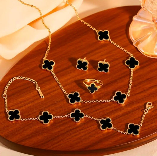 Lucky Clover 5-Piece Women’s Jewelry Set – Necklace, Ring, Bracelet & Earrings