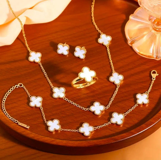 Lucky Clover 5-Piece Women’s Jewelry Set – Necklace, Ring, Bracelet & Earrings